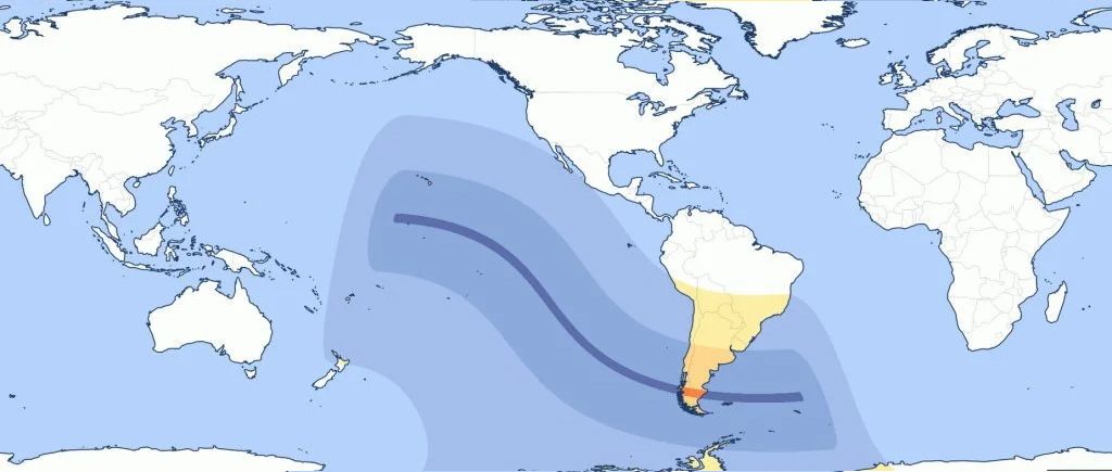 Карта видимости солнечного затмения 2 октября 2024 года.